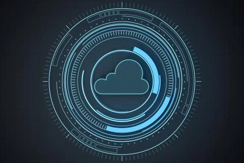 Cloud computing with HUD element, 3d rendering. Stock Illustration
