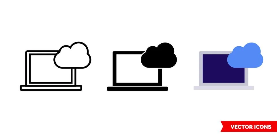 Cloud computing icon of 3 types color, black and white, outline. Isolated vec 스톡 일러스트