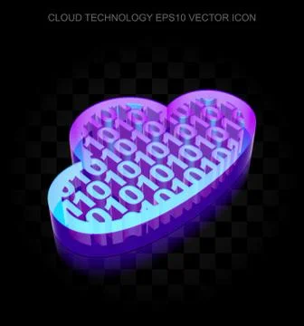 Cloud computing icon: 3d neon glowing Cloud With Code made of glass, EPS 10 Stock Illustration