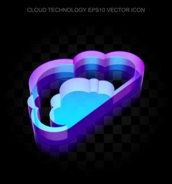 Cloud computing icon: 3d neon glowing Cloud made of glass, EPS 10 vector 스톡 일러스트