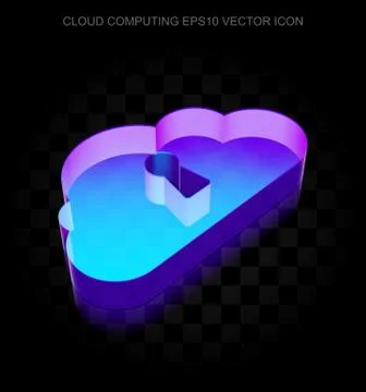 Cloud computing icon: 3d neon glowing Cloud With Keyhole made of glass, EPS 10 스톡 일러스트