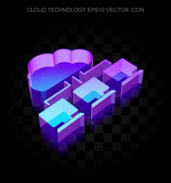 Cloud computing icon: 3d neon glowing Cloud Network made of glass, EPS 10 vector Stock Illustration