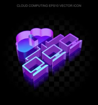 Cloud computing icon: 3d neon glowing Cloud Network made of glass, EPS 10 vector Illustrazione stock