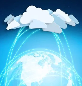 Cloud computing, icon and global with graphic, data and connectivity with Stock Illustration