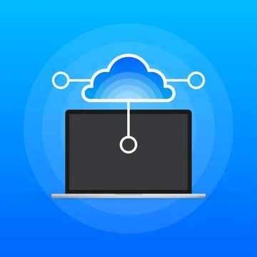 Cloud computing icon and laptop on blue background. Vector illustration. Stock Illustration