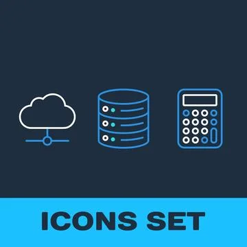 Cloud computing icon, database server stack icon, and calculator icon set o.. Stock Illustration