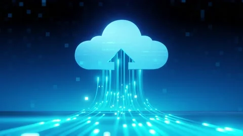 Cloud computing icon with flowing data. Stock Footage 230234280