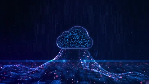 Cloud computing icon with flowing data, data line stream cloud icon animation Stock Footage 312976570