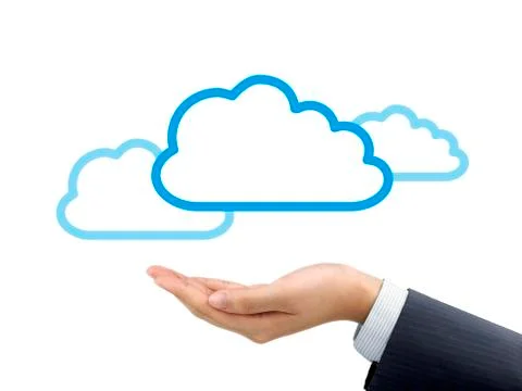 Cloud computing icon holding by businessman's hand Stockfoto's