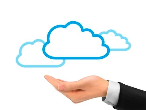 Cloud computing icon holding by realistic hand Illustrazione stock