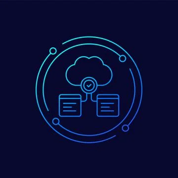 Cloud computing icon in linear design 스톡 일러스트