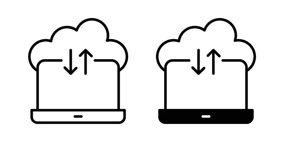 Cloud computing icon linear versions pack on white background Stock Illustration