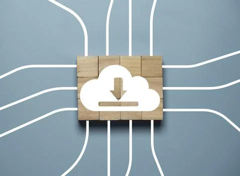 Cloud computing icon print screen on wooden cube block with white connectio.. Fotos Stock
