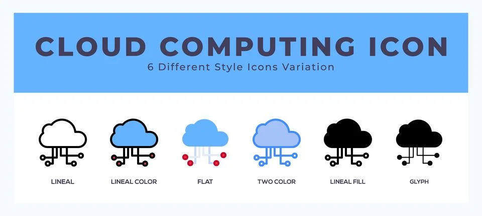Cloud computing icon set with different styles. Design elements for logo. V.. Illustrazione stock