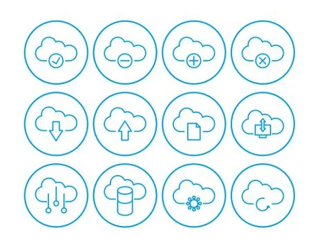 Cloud computing icon set, each icon is a single object compound path , vector Illustrazione stock