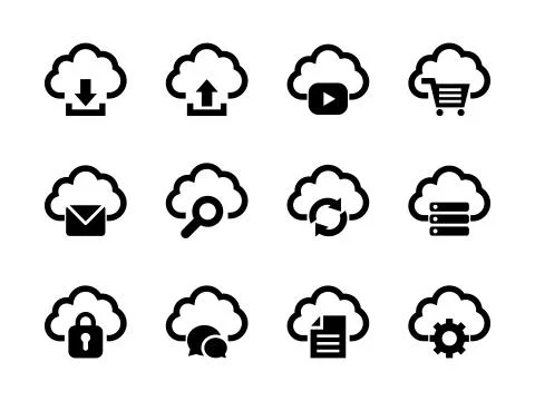 Cloud Computing Icon Set Glyph Stock Illustration