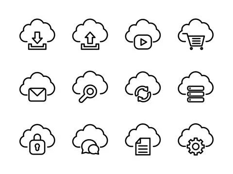 Cloud Computing Icon Set Outline Stock Illustration