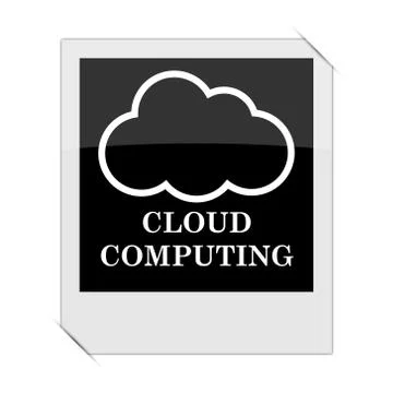 Cloud computing icon within a photo on white background. Illustrazione stock