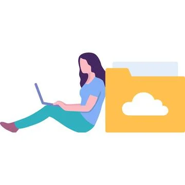 Cloud computing icon woman using laptop vector 스톡 일러스트