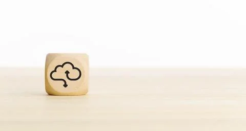 Cloud computing icon on wooden block. Copy space Fotos Stock