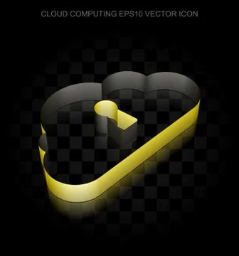 Cloud computing icon: Yellow 3d Cloud With Keyhole made of paper, transparent 스톡 일러스트