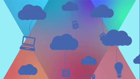 Cloud computing icons animation over colorful geometric background Stock Footage 306508201