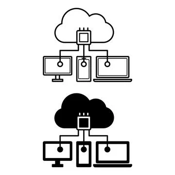 Cloud Computing Icons. Black and White Vector Illustrations. Computer, Lapt.. 스톡 일러스트