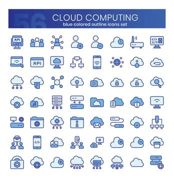 Cloud computing Icons Bundle. Blue colored outline icons style. Vector illu.. Stock-Illustration