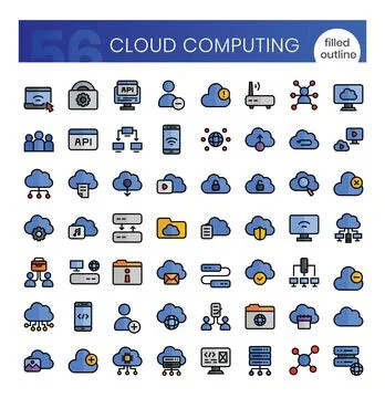 Cloud computing Icons Bundle. Filled outline icons style. Vector illustration Stock-Illustration