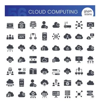 Cloud computing Icons Bundle. Glyph icons style. Vector illustration Stock-Illustration