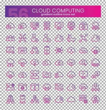Cloud computing Icons Bundle. Gradient outline icons style. Vector illustrati Stockillustratie