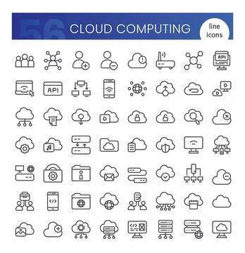 Cloud computing Icons Bundle. Thin outline icons style. Vector illustration Stock Illustration