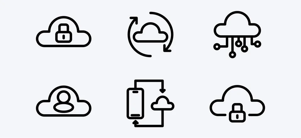 Cloud Computing Icons Collection Featuring Data Security Synchronization and Stock Illustration