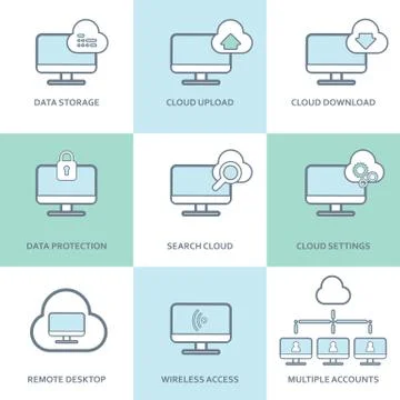 Cloud computing icons collection. Set of computer symbols for innovative 스톡 일러스트