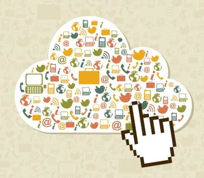 Cloud computing with icons with cursor, vintage. vector 스톡 일러스트