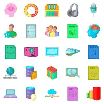 Cloud computing icons set, cartoon style Stock Illustration