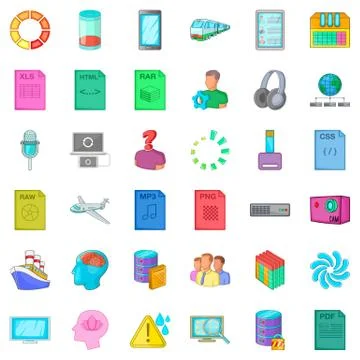 Cloud computing icons set, cartoon style Stock Illustration