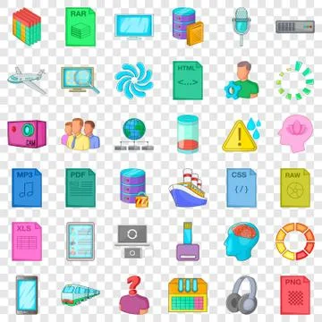 Cloud computing icons set, cartoon style Stock Illustration