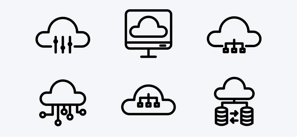 Cloud Computing Icons Set Data Management and IoT Solutions Digital Technolog Illustrazione stock