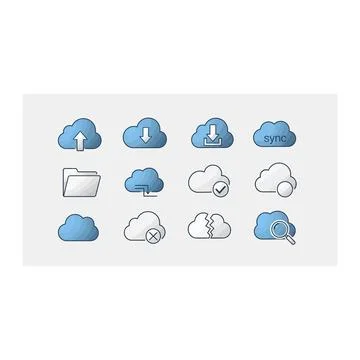 Cloud computing icons set digital data management symbols Stock Illustration