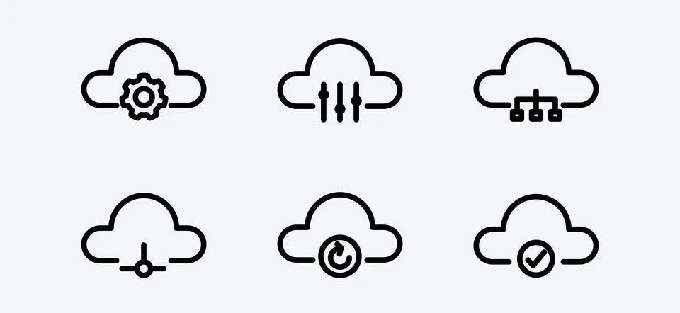Cloud Computing Icons Set Digital Data Management Networking and Configuratio Illustrazione stock