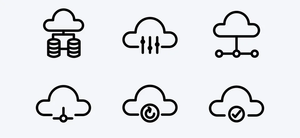 Cloud Computing Icons Set Digital Infrastructure Database IoT Network Manag.. Illustrazione stock