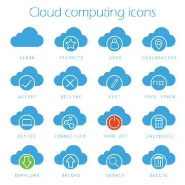 Cloud computing icons set 스톡 일러스트