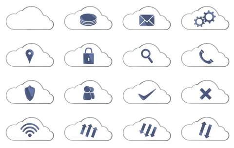 Cloud computing icons set. Isolated background. 3D illustration. Stock Illustration