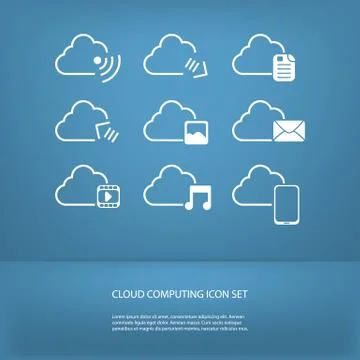 Cloud computing icons set in modern flat design with space for text Stock Illustration