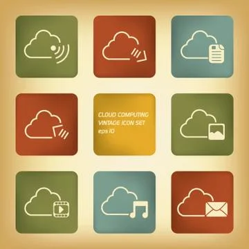 Cloud computing icons set in modern flat design with vintage colors Stock Illustration