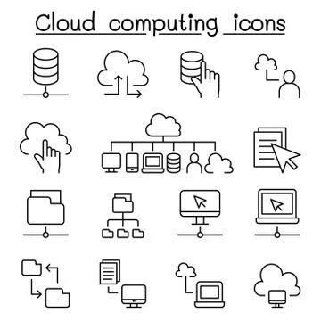 Cloud computing icons set in thin line style Stock Illustration
