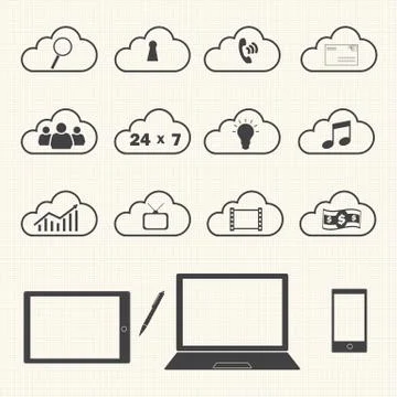 Cloud computing icons on texture background Stock Illustration