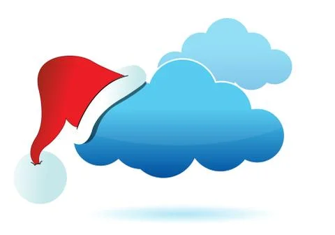 Cloud computing illustration with a christmas hat Ilustração Stock