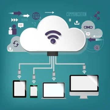 Cloud computing - illustration, connection Stock Illustration